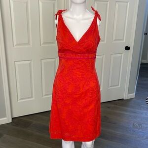 Lilly Pulitzer Orange w/ Pink Embroidery, Lined 💯Cotton Knotted Tank Dress - 2